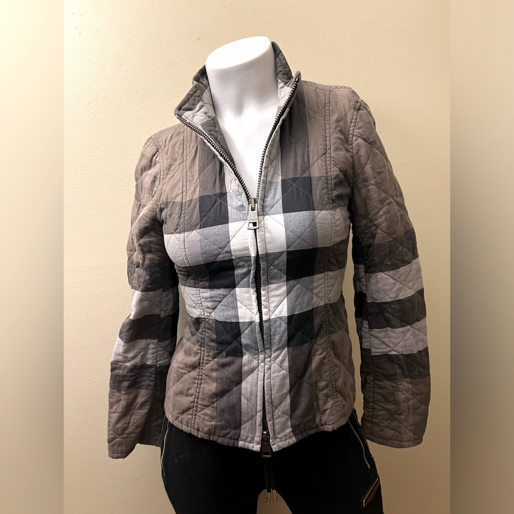 Burberry Britt check plaid quilted jacket with dual zipper